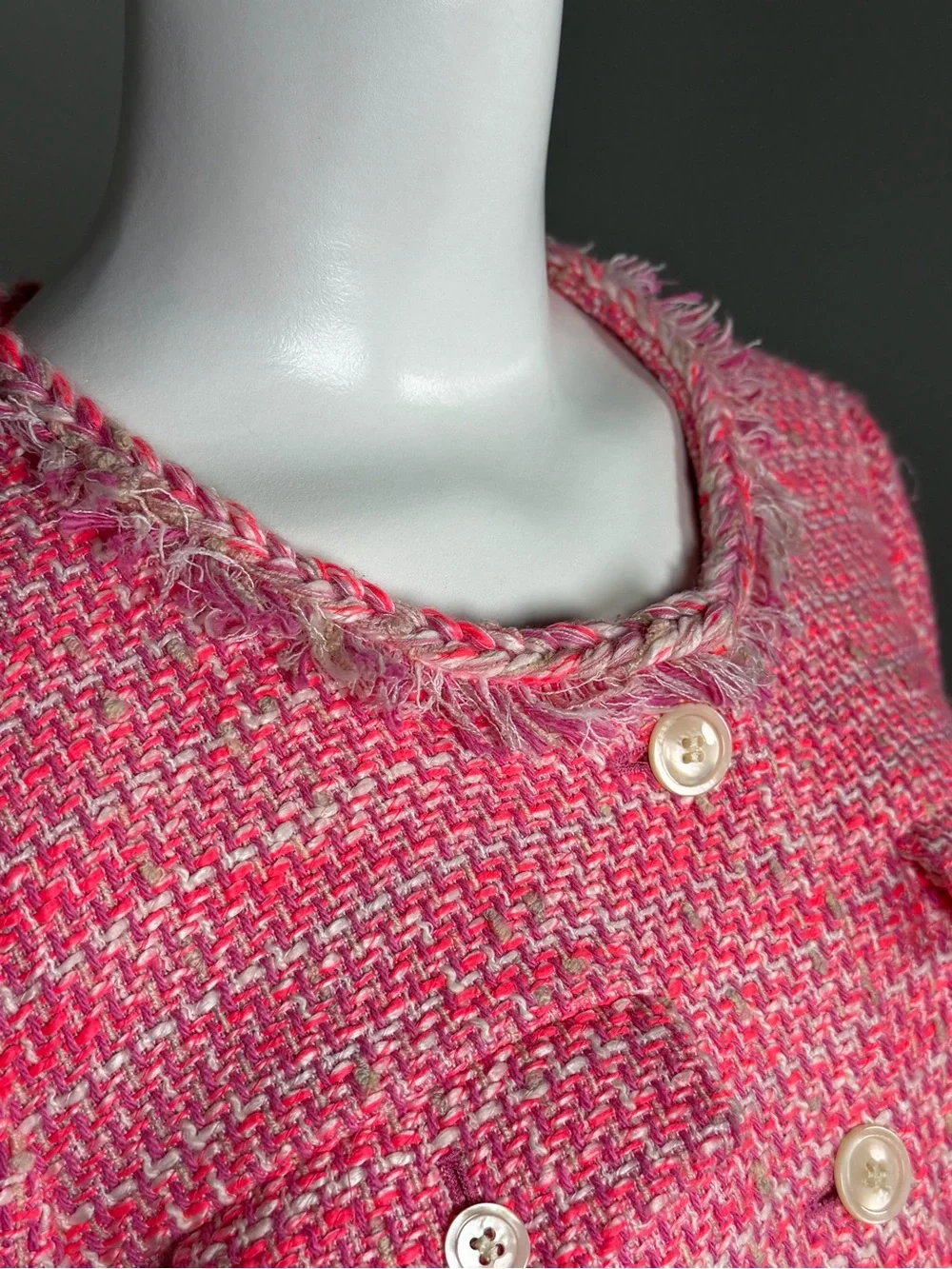 J.Crew Pink Tweed Lady Jacket Peplum Fringe Braided Trim Blazer Size 8